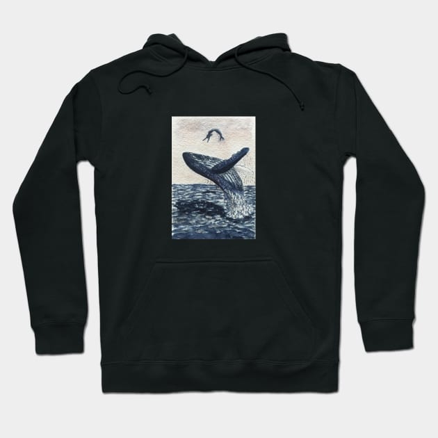 The Mermaid and the Whale Watercolour Painting Hoodie by toffany's